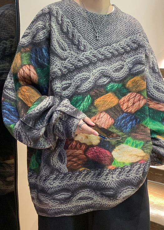 Einzigartiger grün bedruckter Zopfmuster-Pullover für Herren im Herbst QH034