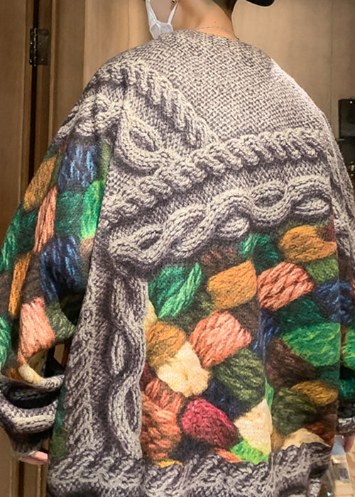 Einzigartiger grün bedruckter Zopfmuster-Pullover für Herren im Herbst QH034