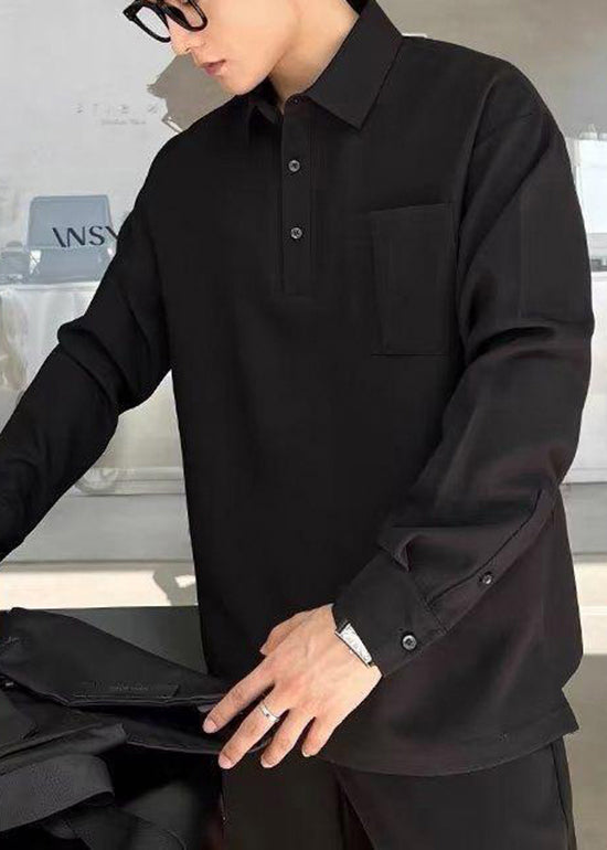 Polo homme en coton patchwork gris à poches uniques, automne EQ016