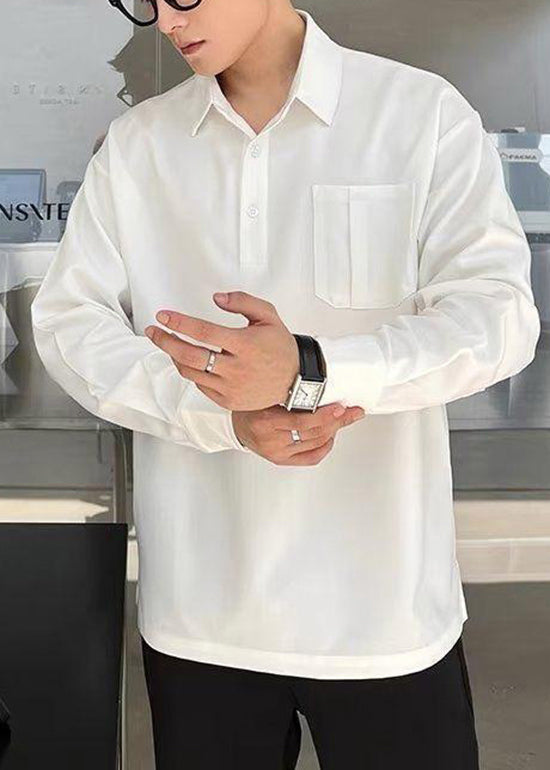 Polo homme en coton patchwork gris à poches uniques, automne EQ016