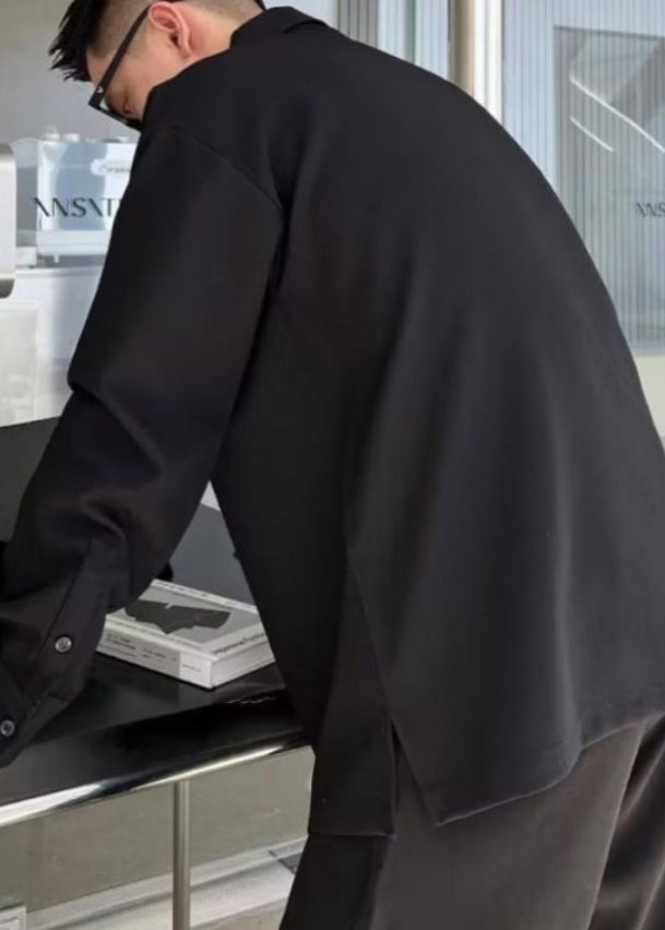 Polo homme en coton patchwork gris à poches uniques, automne EQ016