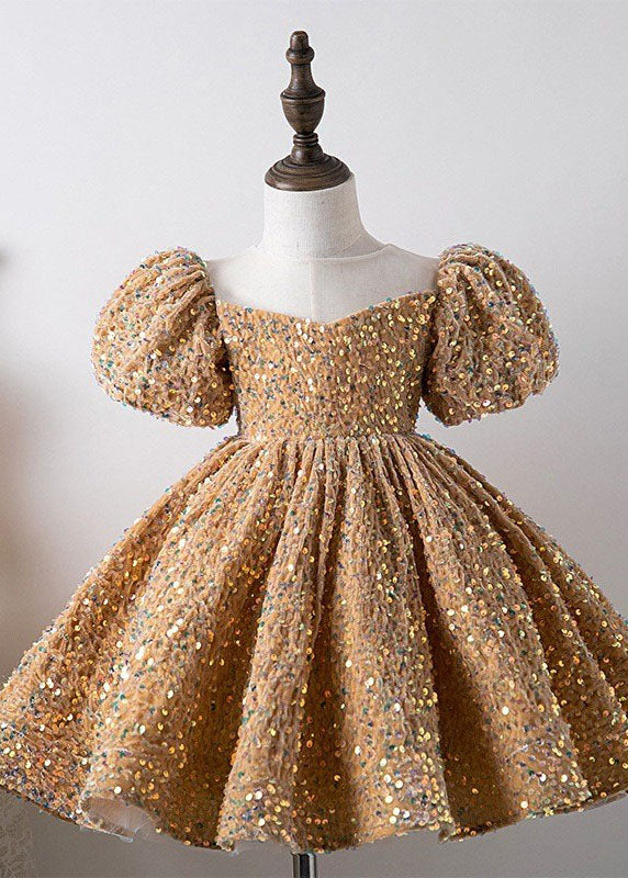 Robe longue kaki unique à paillettes pour enfant, été YS012