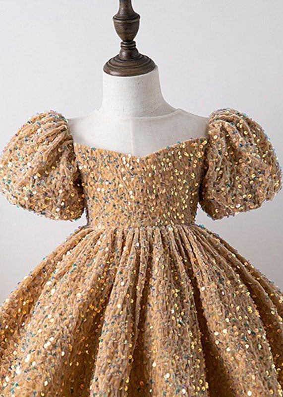 Robe longue kaki unique à paillettes pour enfant, été YS012