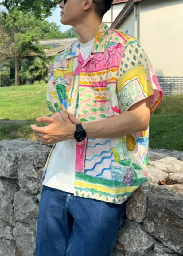 Cotton Print Pan Men's Unique Shirts Collar Peter Summer Button