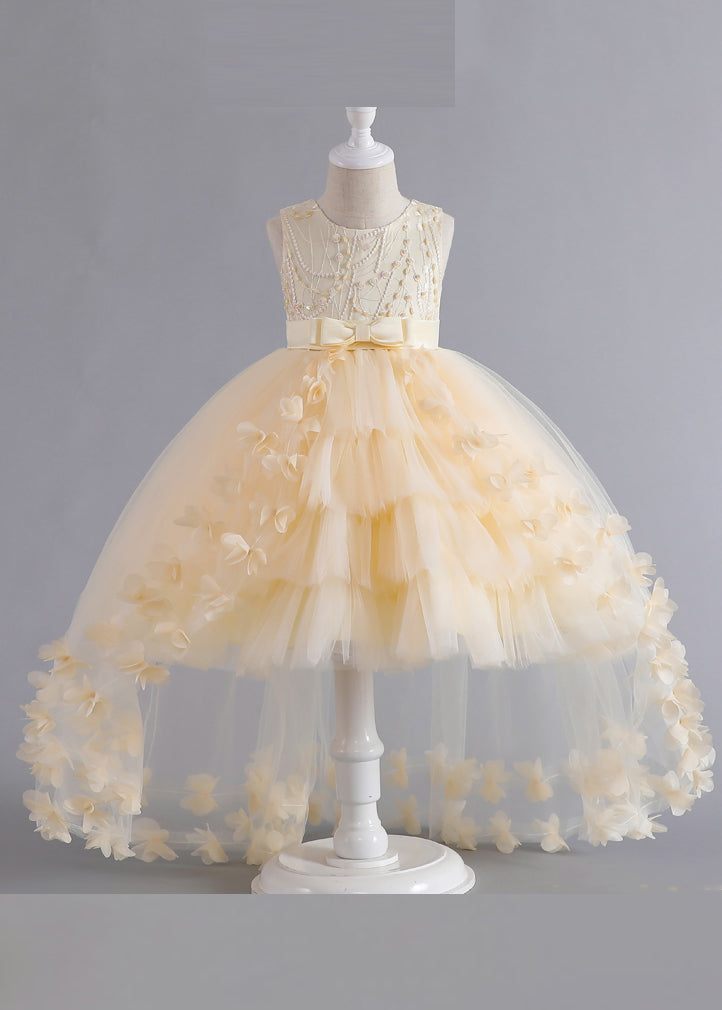 Einzigartiges rosa Blumen Patchwork Tüll Kinder Maxikleid ärmellos YE012