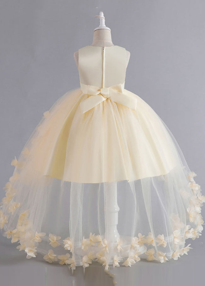 Einzigartiges rosa Blumen Patchwork Tüll Kinder Maxikleid ärmellos YE012