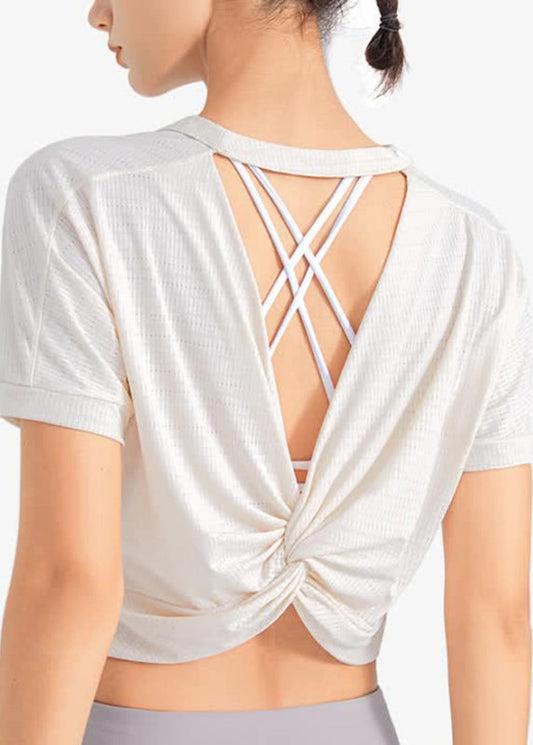 Haut à manches courtes et col rond pour yoga violet