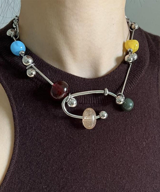 Collier pendentif unique en alliage acrylique et acier inoxydable arc-en-ciel YR017