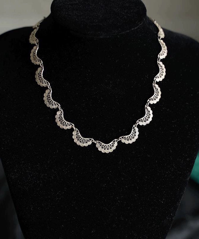 Einzigartige Seiden-Sterlingsilber-Spitzen-Patchwork-Halskette mit Hohlsaum QJ054