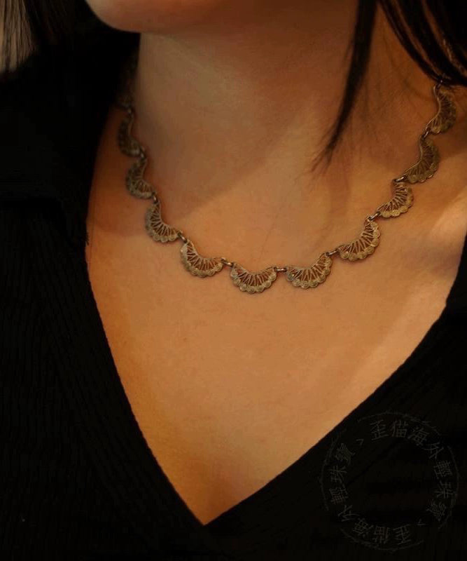 Einzigartige Seiden-Sterlingsilber-Spitzen-Patchwork-Halskette mit Hohlsaum QJ054