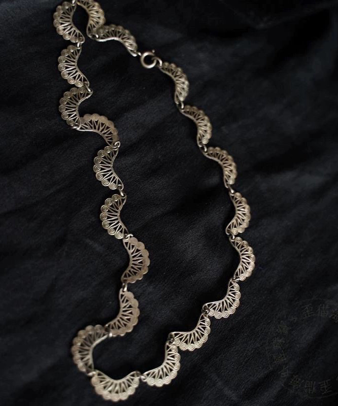 Einzigartige Seiden-Sterlingsilber-Spitzen-Patchwork-Halskette mit Hohlsaum QJ054