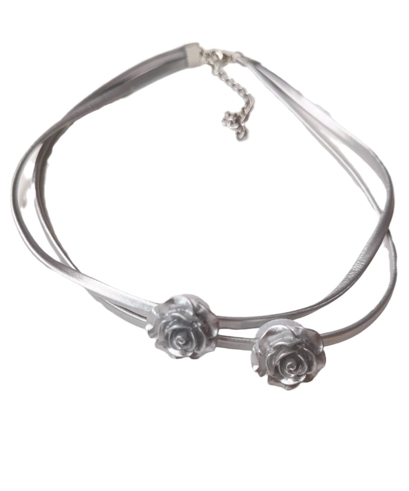 Unique Seiden-Halsband aus Sterlingsilber mit Rosenmotiv, zweilagig, PO060