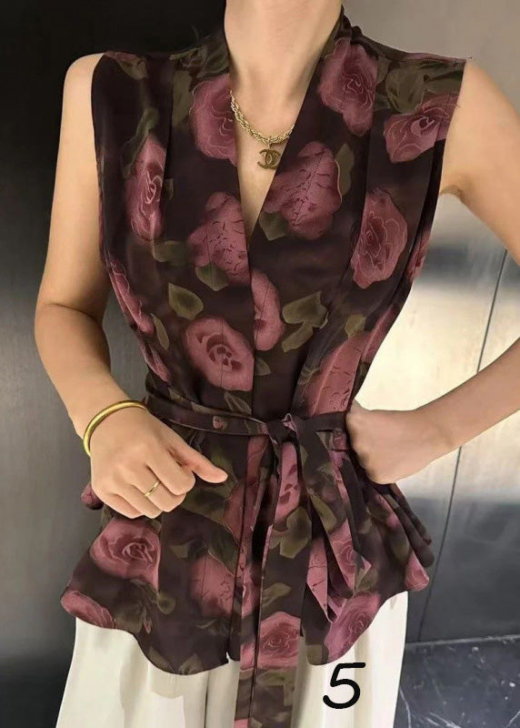 Gilet sans manches à nouer à la taille en élasthanne imprimé