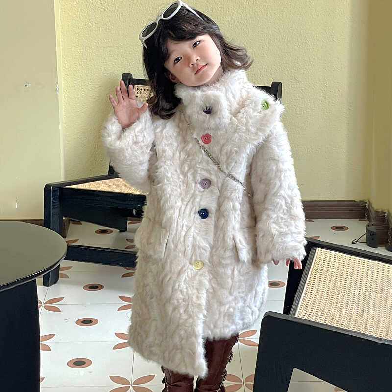 Manteau en fausse fourrure asymétrique blanc unique pour fille, hiver TG020