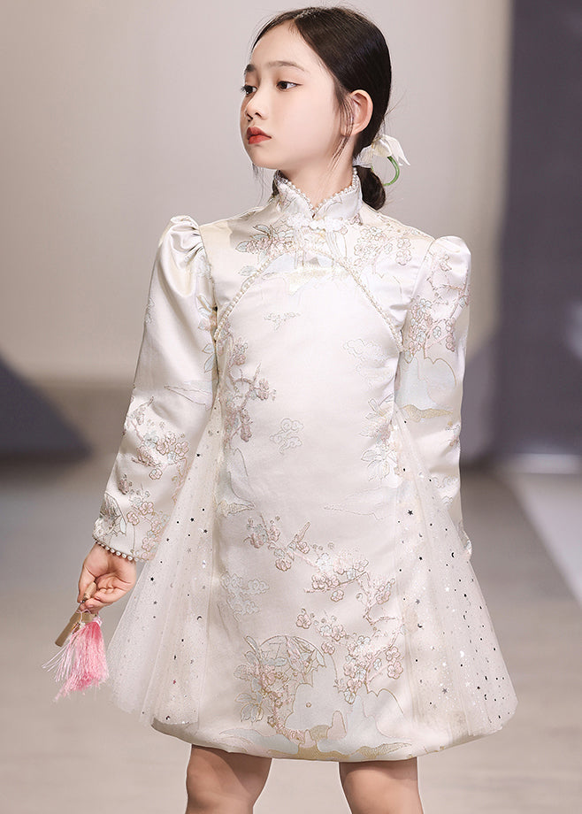 Tulle Long Brodé Blanc Unique Patchwork Vacances Filles