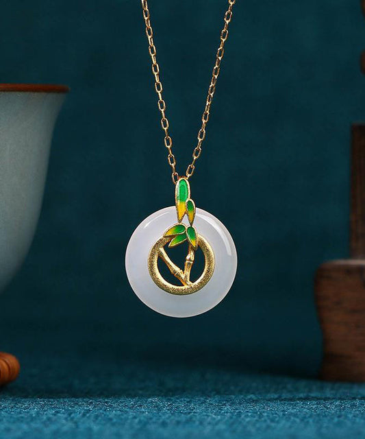 Einzigartige weiße Hotan Jade antike Sicherheitsverschluss Knochenkette weibliche Halsketten KX1064