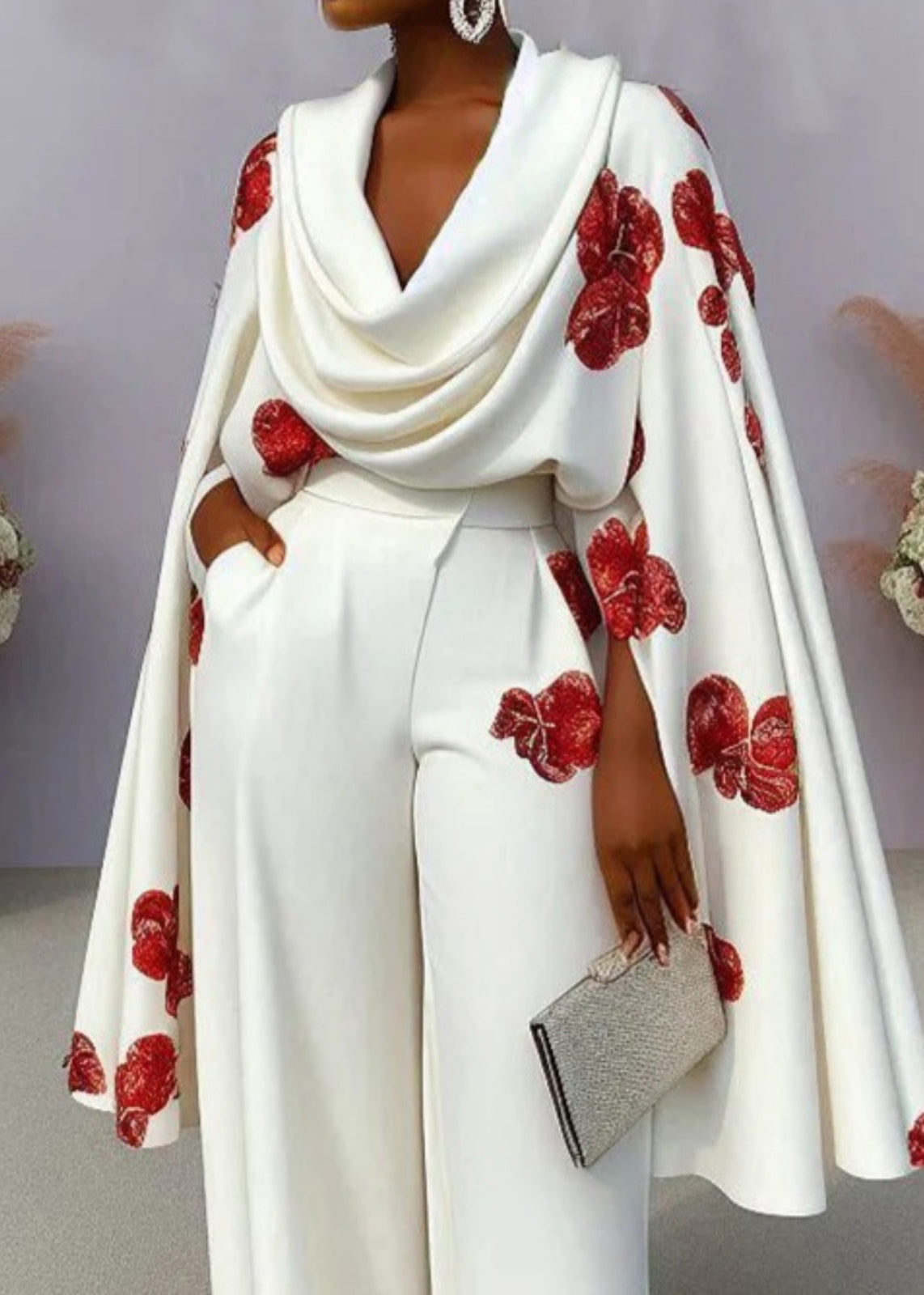 Hauts uniques à col blanc et manches cape tortue en coton imprimé