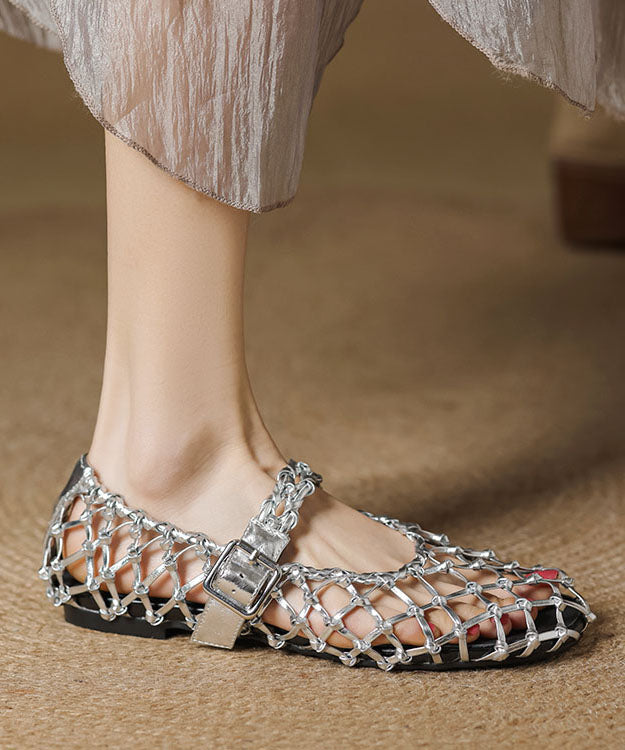 Style Flat Out Breathable Sandals Silver Hollow Vacation Woven