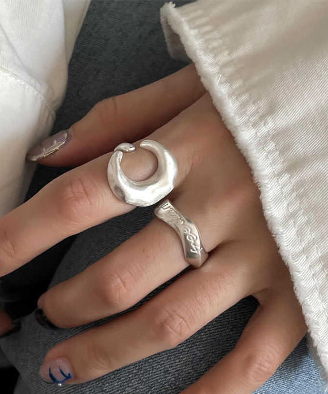 925 Two Graphic Vintage Rings Silver Set Piece Moon
