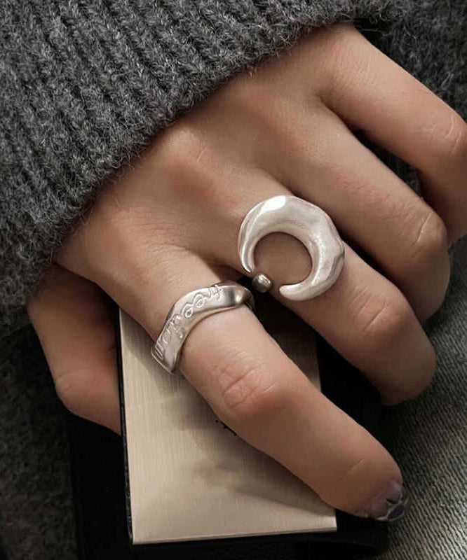 925 Two Graphic Vintage Rings Silver Set Piece Moon