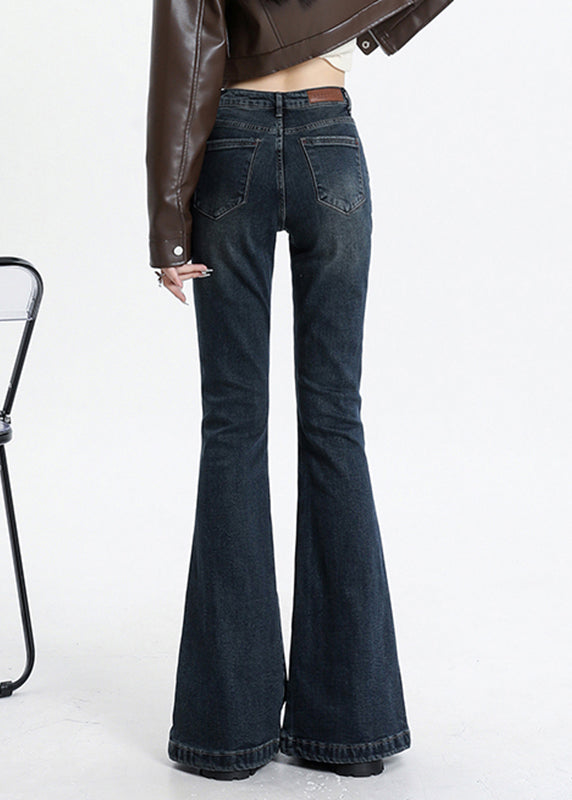 Jean taille haute asymétrique bleu patchwork à poches vintage