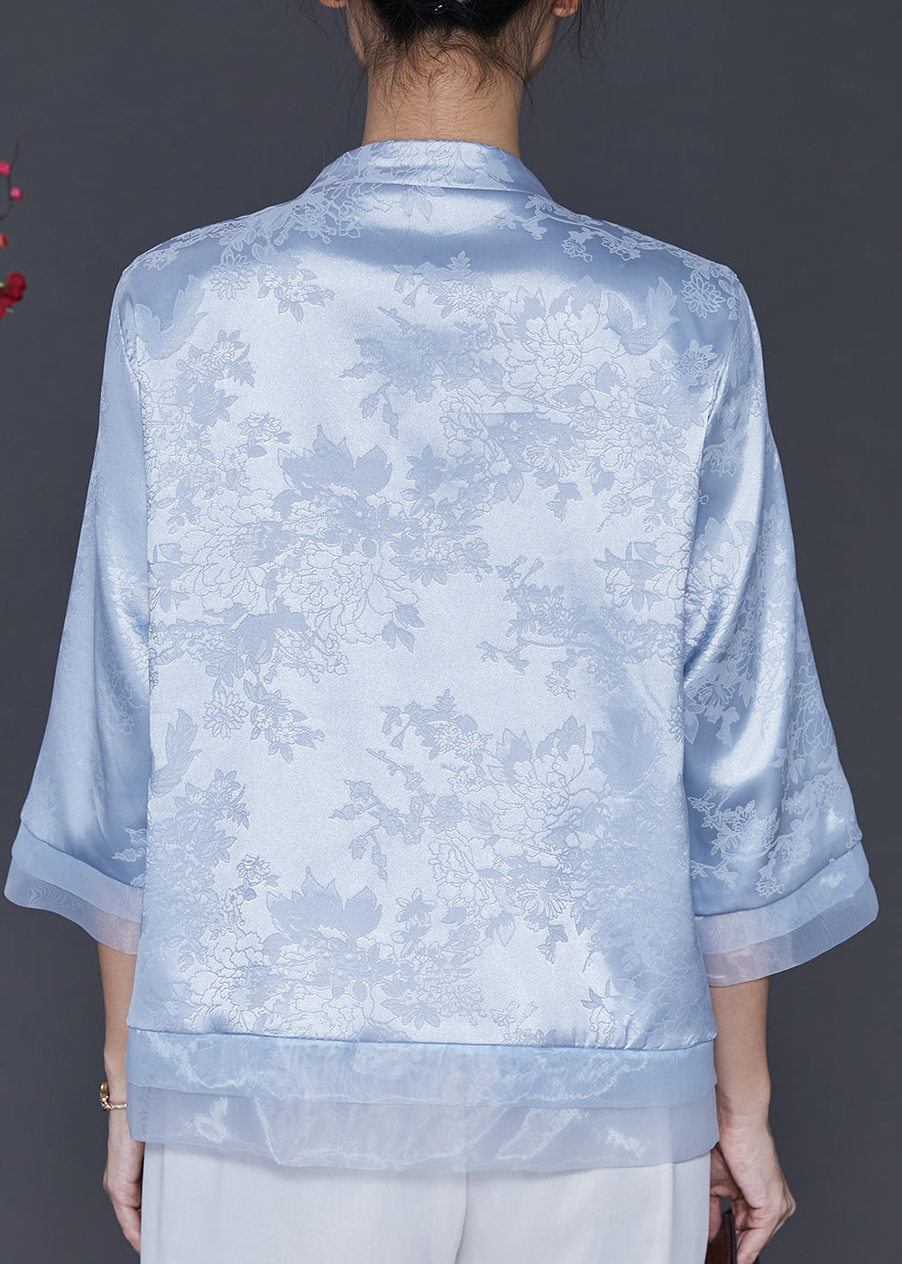 Vintage Blue Embroidered Patchwork Oriental Silk Blouses Spring SD1039