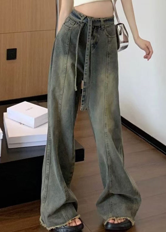 Pantalon en dentelle vintage bleu avec poches en denim de printemps