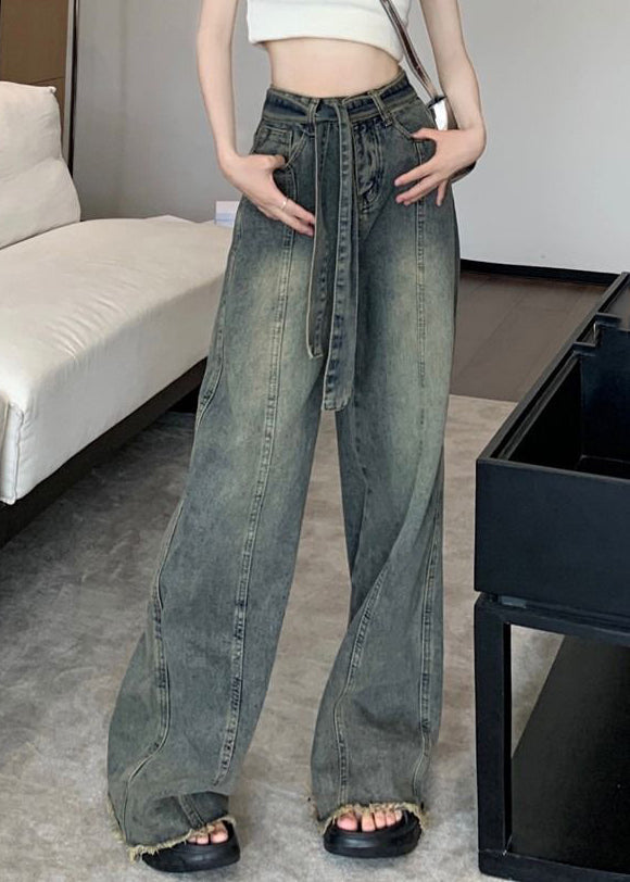 Pantalon en dentelle vintage bleu avec poches en denim de printemps