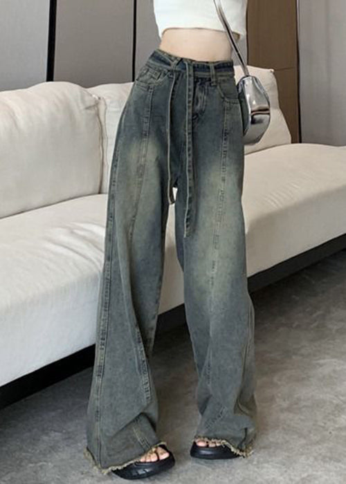 Pantalon en dentelle vintage bleu avec poches en denim de printemps