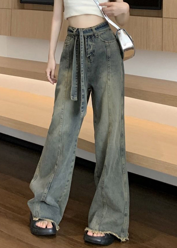 Pantalon en dentelle vintage bleu avec poches en denim de printemps