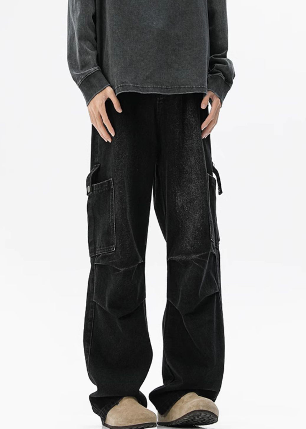 Pantalon homme en denim bleu vintage à poches hautes et taille haute