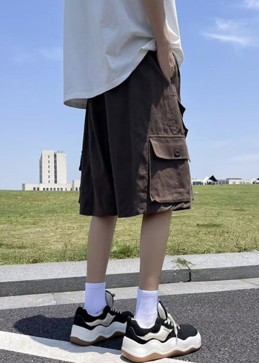 Baumwolle Shorts Taille Sommer Vintage Taschen Braun Herren