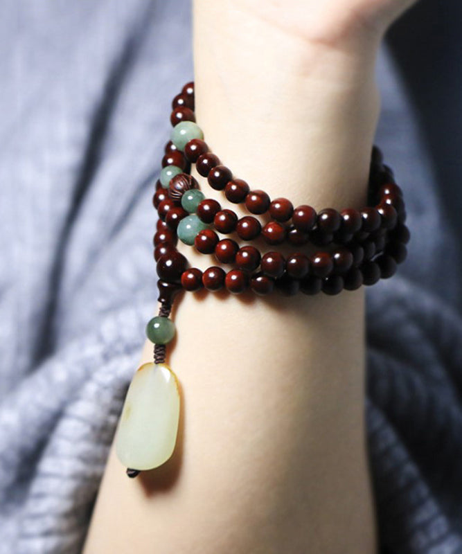 Vintage Braun Edelstahl Perlen Jade Charm Armband QU014