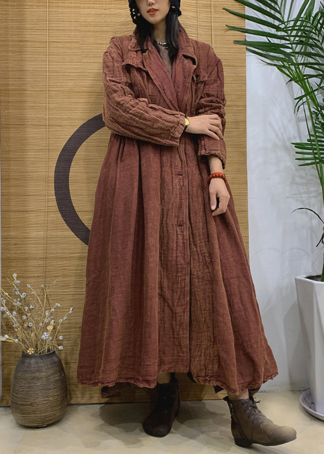 Trench-coat vintage en lin à boutons crantés caramel printemps AA1006