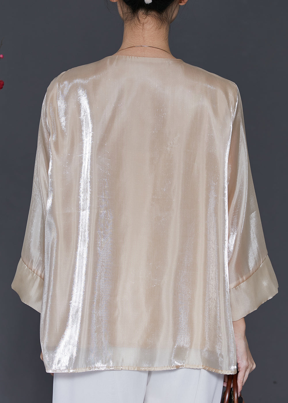 Chemise vintage en lin et soie brodée champagne printemps SD1050