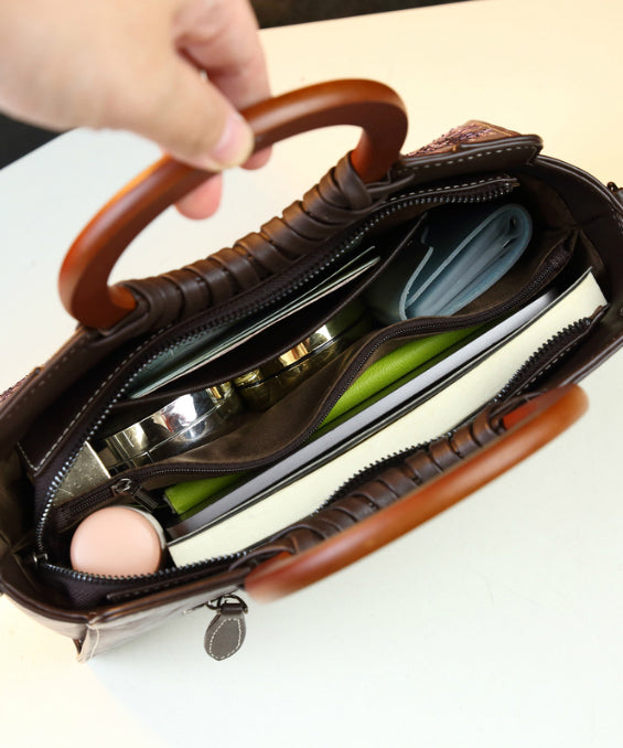 Vintage Embroidery Zircon Faux Leather Tote Handbag YX004