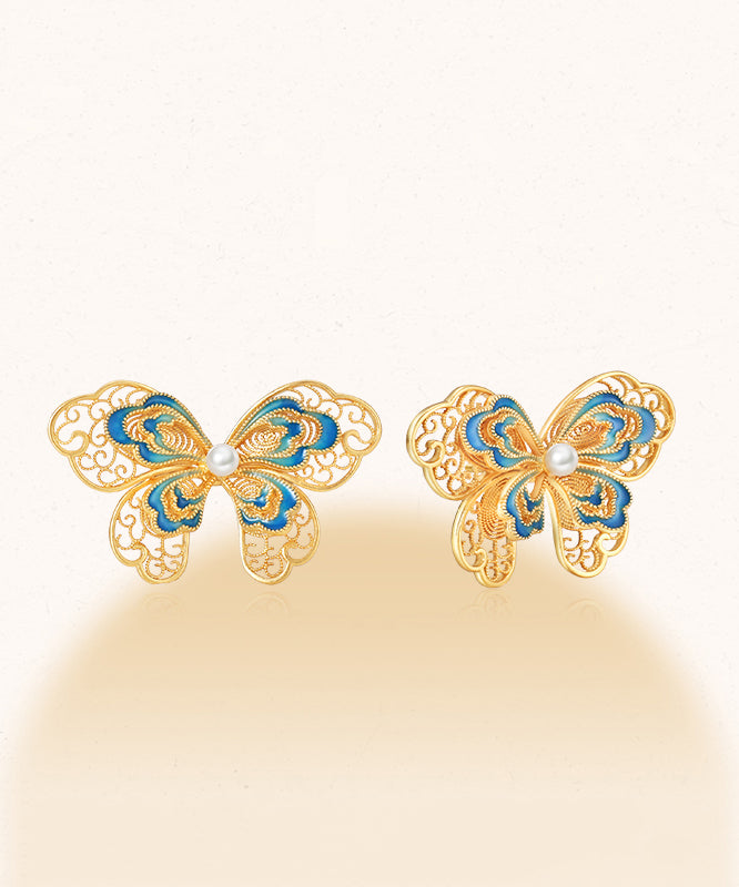Out Silver Sterling Gold Pearl Vintage Butterfly Overgild Hollow