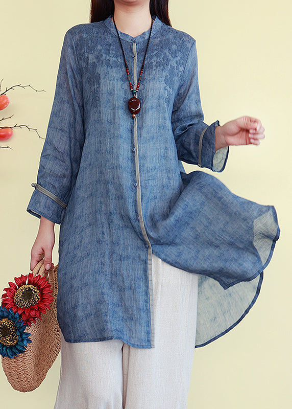 Vintage Linen Thin Button Blouses Patchwork Green