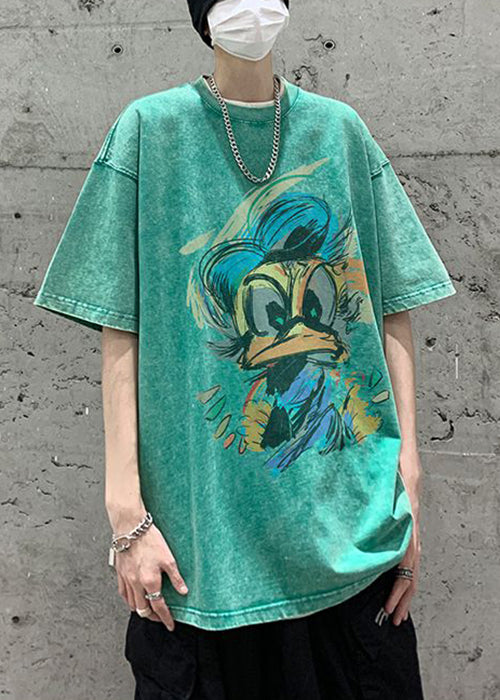Vintage Green T Summer O Mens Cotton Neck Print Shirt