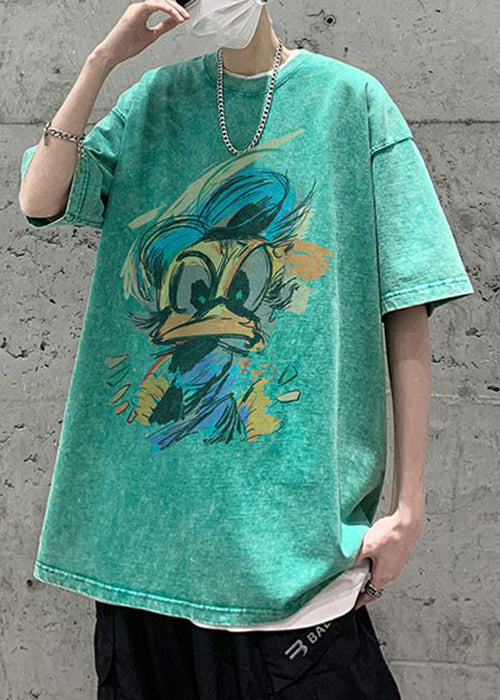 Vintage Green T Summer O Mens Cotton Neck Print Shirt
