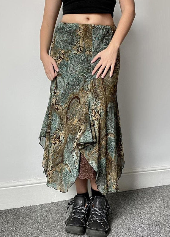 Jupes vertes en dentelle patchwork à imprimé vintage pour l'été
