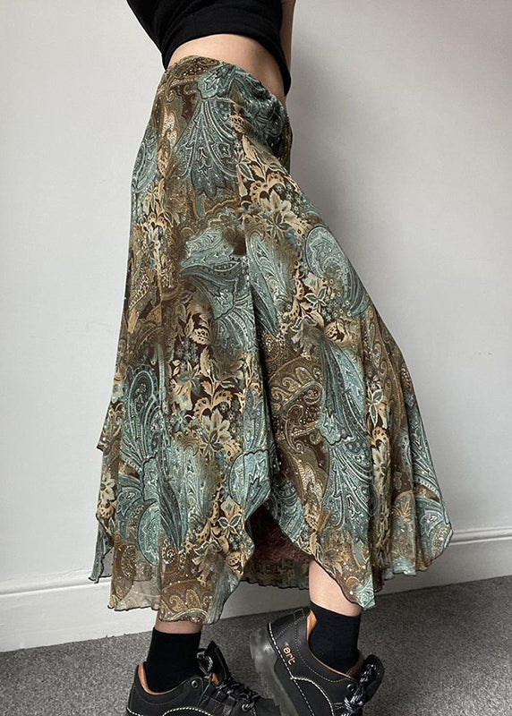 Jupes vertes en dentelle patchwork à imprimé vintage pour l'été