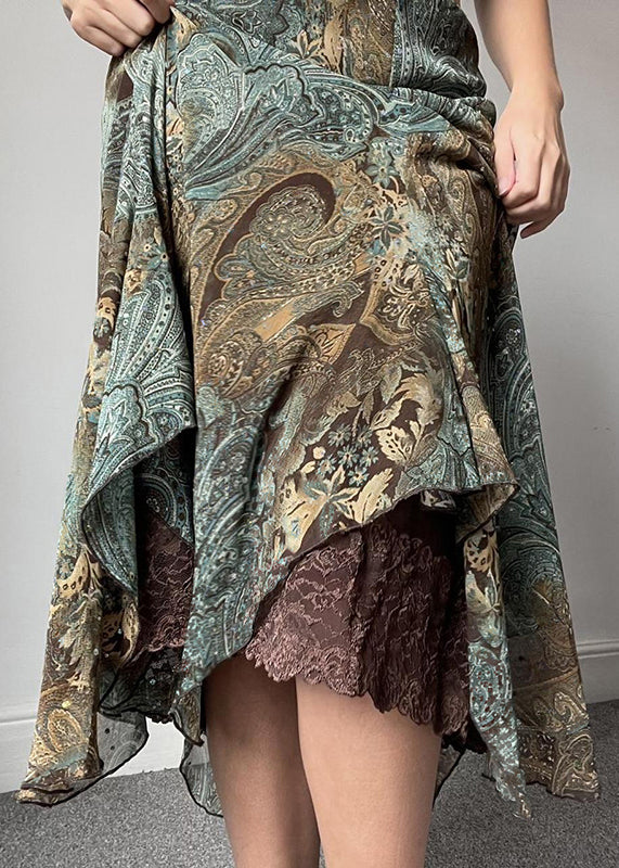 Jupes vertes en dentelle patchwork à imprimé vintage pour l'été