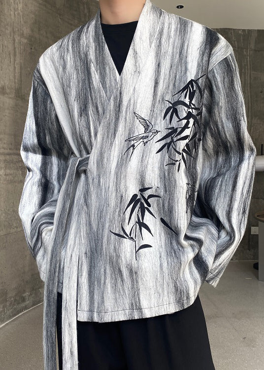 Manteaux à lacets vintage gris tie-dye pour homme, automne RO025