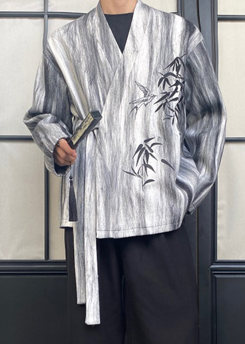Manteaux à lacets vintage gris tie-dye pour homme, automne RO025