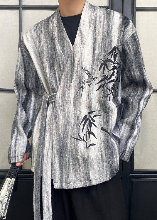 Manteaux à lacets vintage gris tie-dye pour homme, automne RO025
