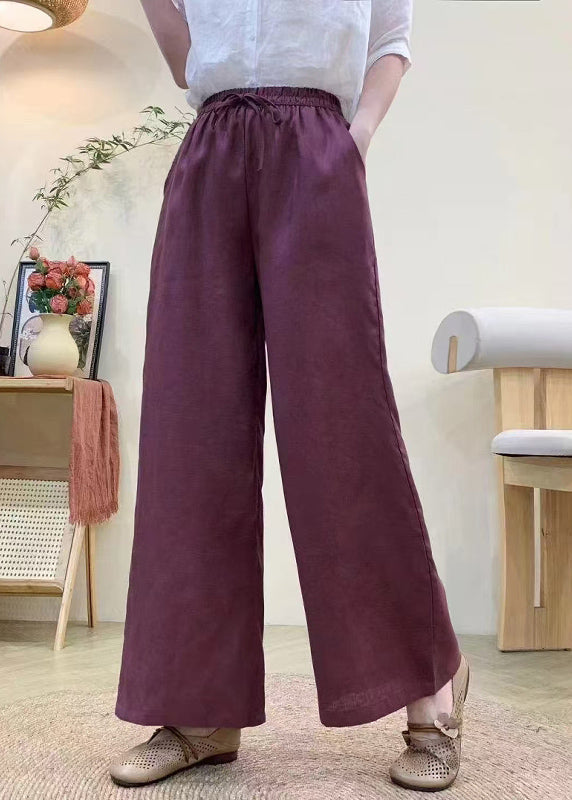 Pantalon Lin Droit Élastique Kaki Taille Été Vintage