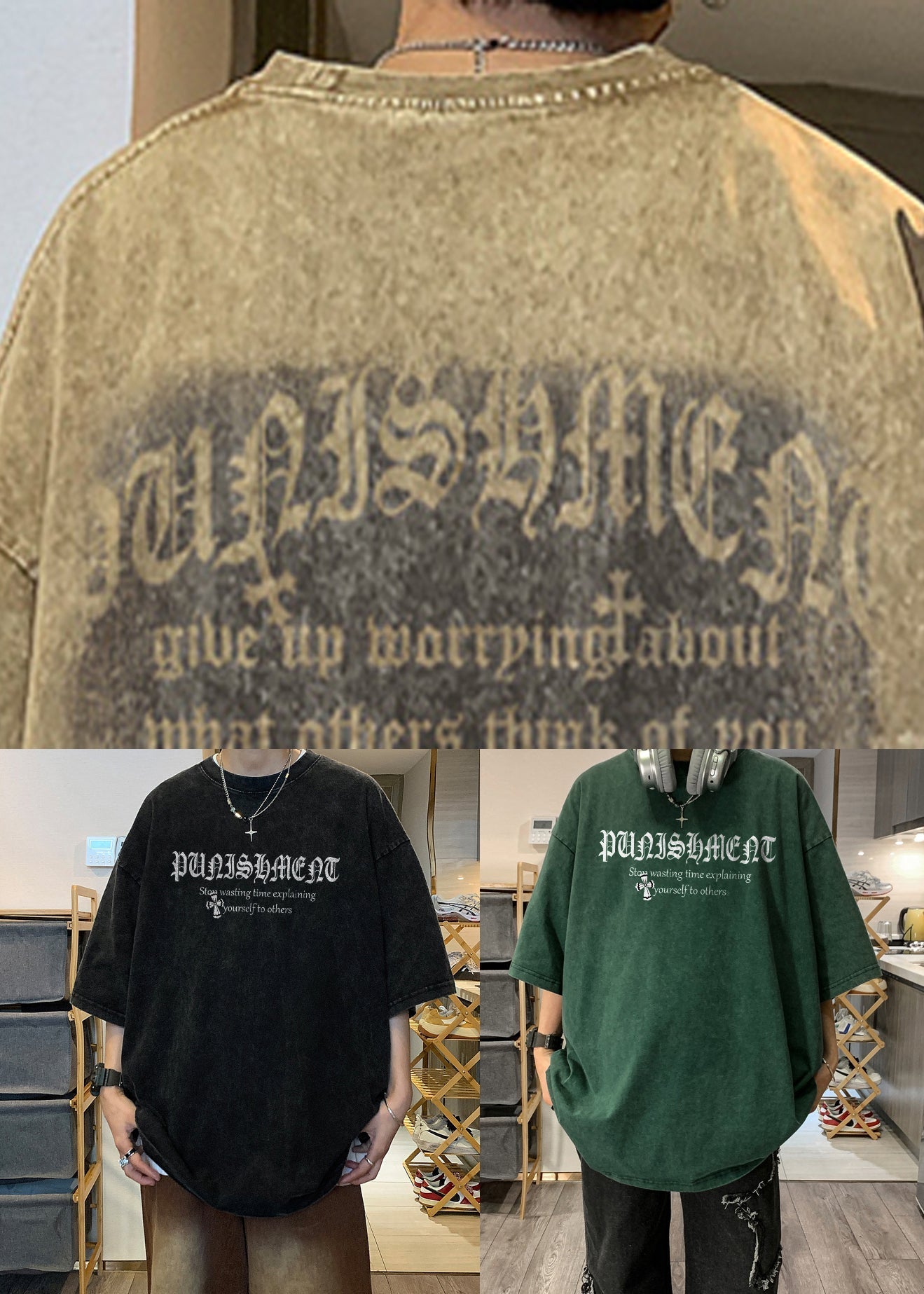 Vintage Khaki O Neck Print Baumwolle Graphic Tees Männer Kurzarm YL002