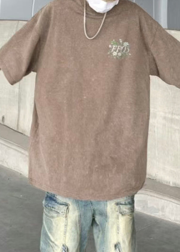 Chemises kaki en coton à manches courtes et imprimé vintage pour homme