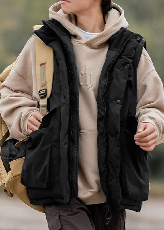 Gilet vintage kaki à col montant et poches en coton pour homme, hiver EQ033